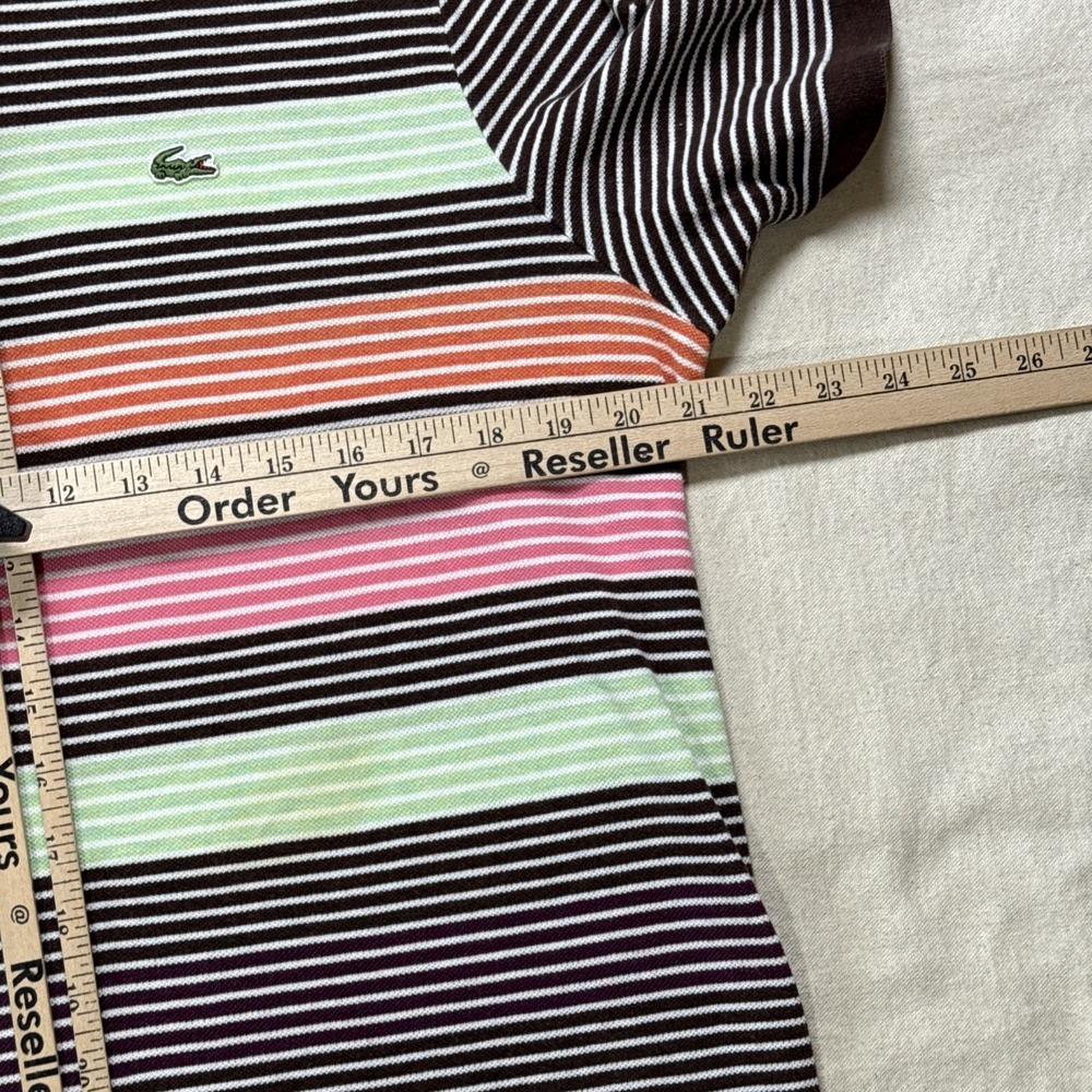 Vintage Lacoste Polo Shirt Mens Large Striped 100% Cotton Crocodile Stain - Picture 5 of 9